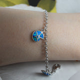 Beautiful Hawaiian Blue Opal Starfish Angelfish Seashell Bracelet, Sterling Silver Opal Sea Life Bracelet, B3314 Birthday Mom Mother Gift