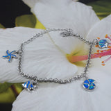 Beautiful Hawaiian Blue Opal Starfish Angelfish Seashell Bracelet, Sterling Silver Opal Sea Life Bracelet, B3314 Birthday Mom Mother Gift