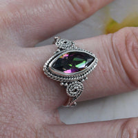 Gorgeous Hawaiian Genuine Rainbow Mystic Topaz Ring, Sterling Silver Rainbow Topaz Ring, R2602 Statement PC, Birthday Mom Mother Gift