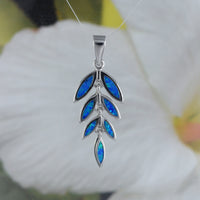 Magnifique collier et boucles d'oreilles en forme de feuille de maille en opale bleue hawaïenne, pendentif en argent sterling en forme de feuille de maille en opale, cadeau d'anniversaire pour maman, épouse, mère, N8837S