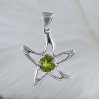 Beautiful Hawaiian Genuine Peridot Starfish Necklace, Sterling Silver Starfish Pendant, N8879 Birthday Mother Mom Gift, Island Jewelry