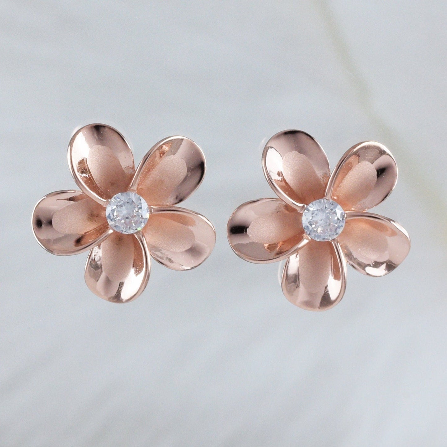 Beautiful Hawaiian Plumeria Earring, Sterling Silver Rose-Gold Plated Plumeria Flower Stud Earring, E8894 Birthday Wife Mom Mother Gift