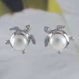 Boucles d'oreilles uniques et magnifiques en forme de tortue de mer avec de grandes perles blanches authentiques hawaïennes, boucles d'oreilles à tige en argent sterling, cadeau d'anniversaire pour maman E8907