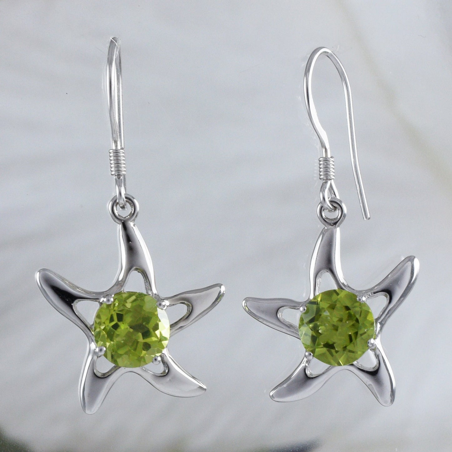 Beautiful Hawaiian Genuine Peridot Starfish Earring, Sterling Silver Star Fish Dangle Earring, E8914 Mother Birthday Mom Wife Gift