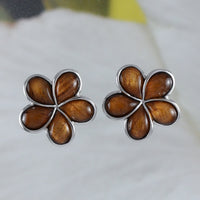 Beautiful Hawaiian Genuine Koa Wood Plumeria Earring, Sterling Silver Koa Wood Plumeria Stud Earring, E8919 Birthday Wife Mom Mother Gift