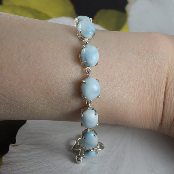 Unique Gorgeous Hawaiian Genuine Larimar Oval Cut Bracelet, Sterling Silver Larimar Bracelet B3325 Birthday Mother Mom Gift, Statement PC