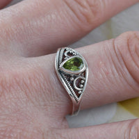 Unique Beautiful Hawaiian Genuine Peridot Rain Drop Ring, Sterling Silver Peridot Ring, R2606 Birthday Mom Wife Mother Gift