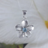 Magnifique collier et boucles d'oreilles en véritable topaze bleue hawaïenne Plumeria, pendentif en argent sterling avec fleur de Plumeria, cadeau d'anniversaire pour mère N8853SH