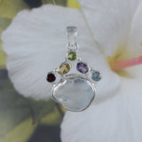 Gorgeous Hawaiian Large Genuine Peridot Citrine Amethyst Blue Topaz White Pearl Necklace, Sterling Silver Gemstone Pendant, N8870