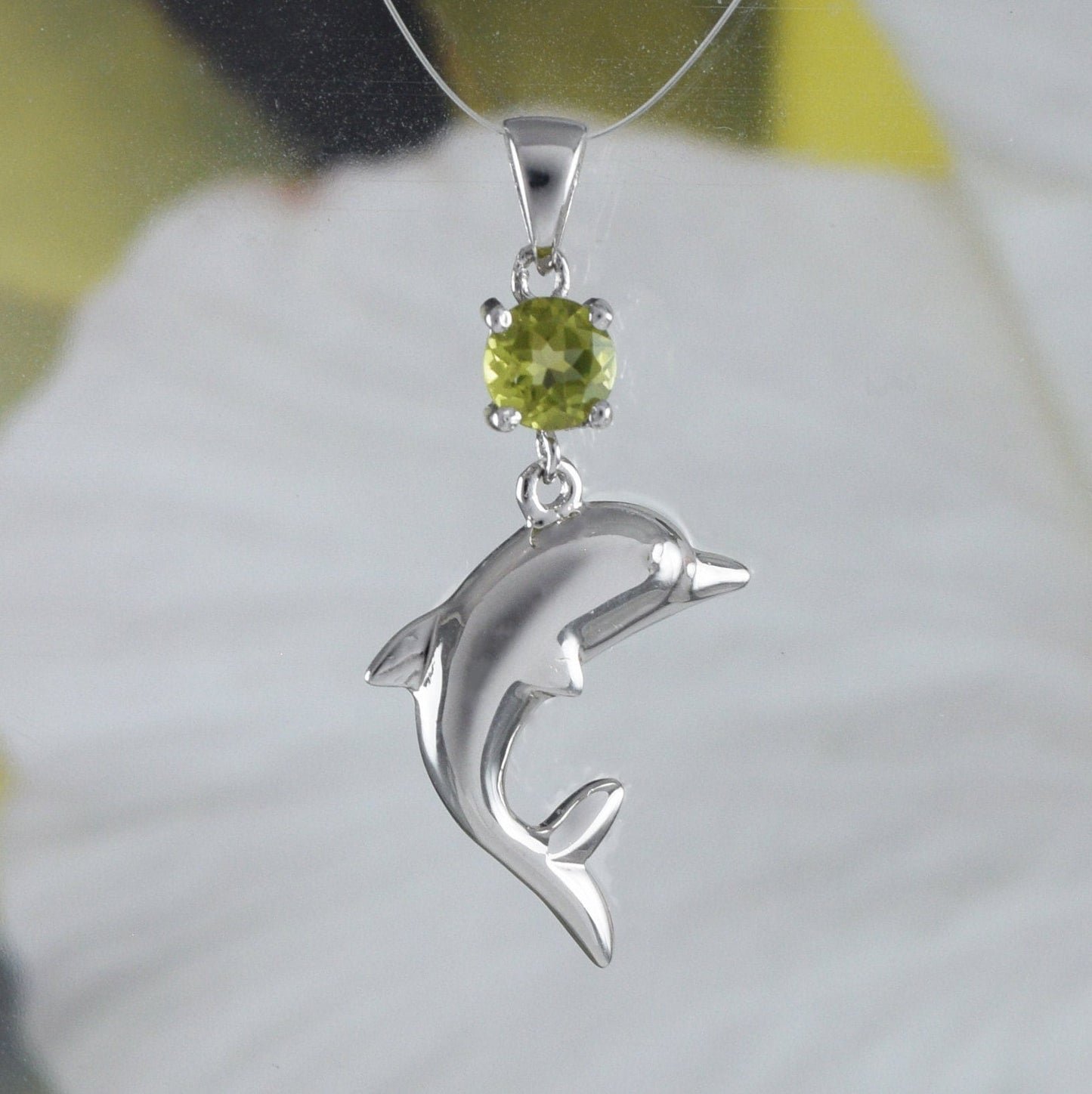 Beautiful Hawaiian Genuine Peridot Dolphin Necklace, Sterling Silver Dolphin Pendant, N8878 Birthday Mother Wife Mom Gift, Island Jewelry