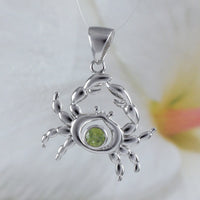 Unique Hawaiian Genuine Peridot Crab Earring and Necklace, Sterling Silver Peridot Crab Pendant, N8881S Birthday Mother Wife Mom Gift