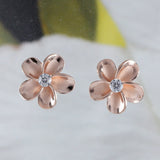 Beautiful Hawaiian Plumeria Earring, Sterling Silver Rose-Gold Plated Plumeria Flower Stud Earring, E8893 Birthday Wife Mom Valentine Gift