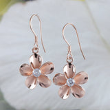 Beautiful Hawaiian Plumeria Earring, Sterling Silver Rose-Gold Plated Plumeria Flower CZ Dangle Earring, E8895 Birthday Mom Mother Gift