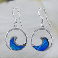 Boucles d'oreilles uniques et magnifiques en forme de vague d'océan avec opale bleue de grande taille, boucles d'oreilles pendantes en argent sterling avec opale, cadeau de Saint-Valentin, d'anniversaire ou de maman, E8903