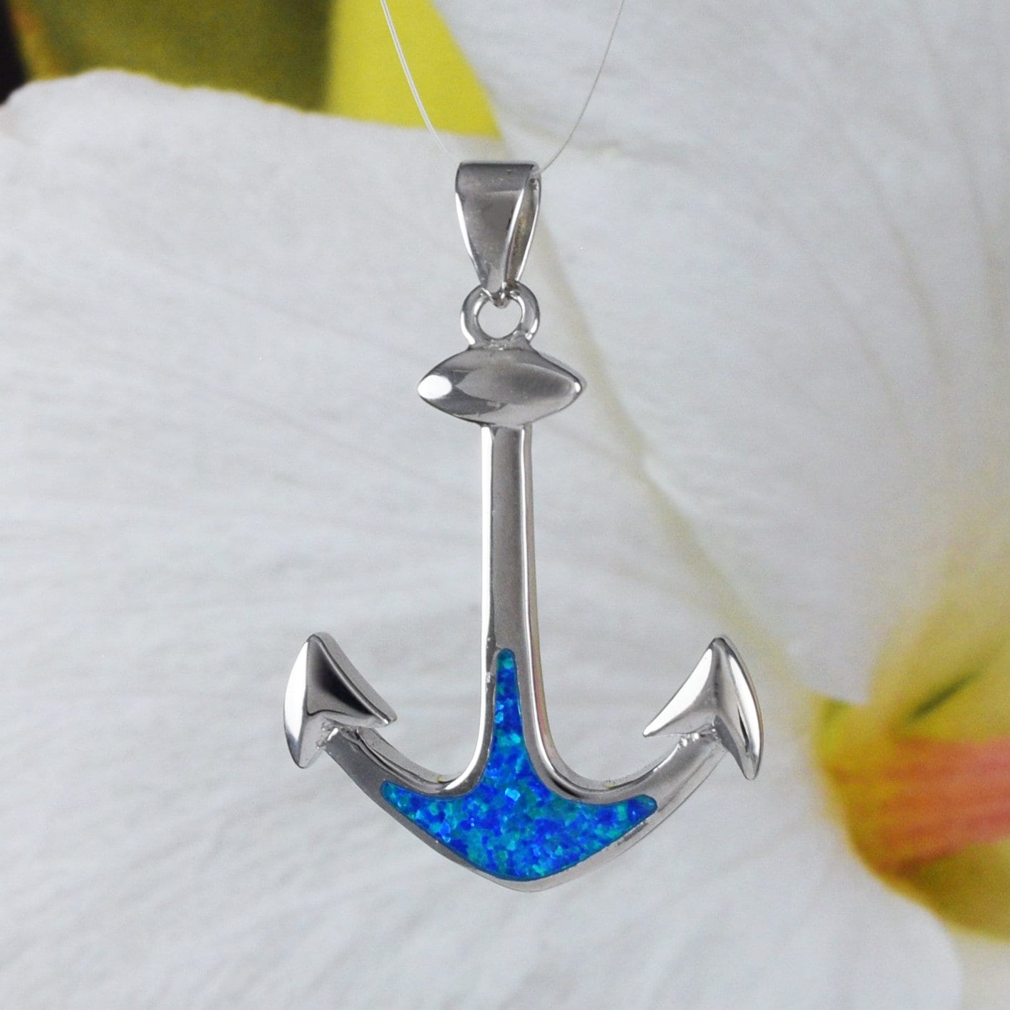 Collier unique en forme d'ancre hawaïenne avec grande opale bleue, pendentif en argent sterling avec opale, cadeau d'anniversaire pour maman N8944