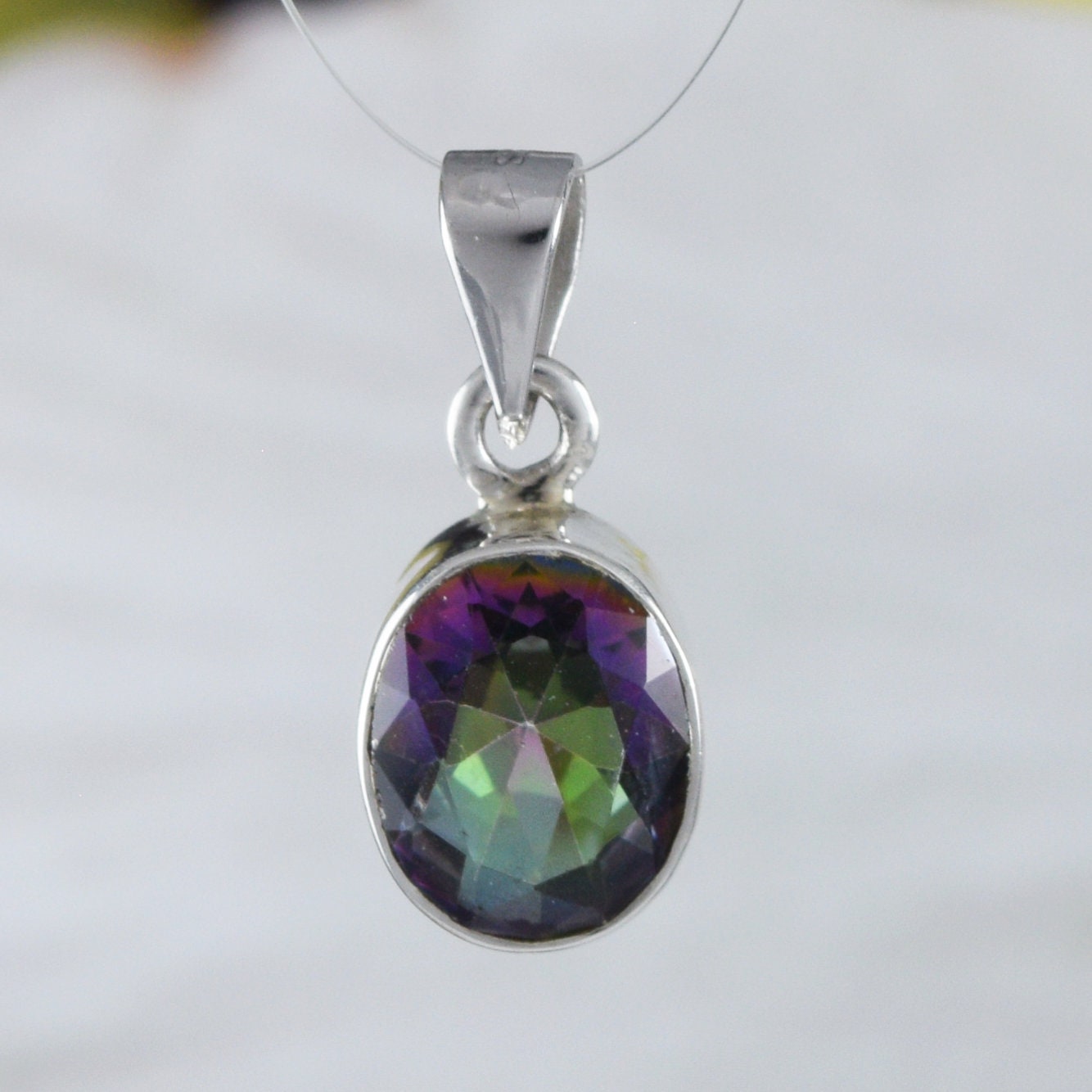 Beautiful Hawaiian Genuine Rainbow Mystic Topaz Oval Cut Necklace, Sterling Silver Rainbow Topaz Pendant, N9081 Birthday Mom Gift - Hawaii Treasures Shop