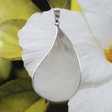 Beautiful Hawaiian X-Large Genuine White Mother of Pearl Rain Drop Necklace, Sterling Silver Mother of Pearl Pendant N9090 Birthday Mom Gift