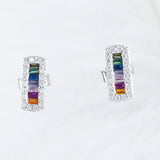 Beautiful Hawaiian Rainbow Stone Bar Earring, Sterling Silver Multi-Color Stone Stud Earring, E9023 Birthday Mother Mom Gift