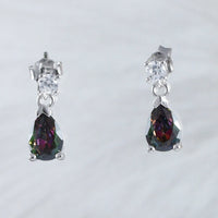 Beautiful Hawaiian Rainbow Mystic Topaz Rain Drop Earring, Sterling Silver Mystic Topaz Clear CZ Stud Earring, E9029 Birthday Mom Gift