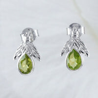 Beautiful Hawaiian Genuine Green Peridot Honey Bee Earring, Sterling Silver Green Peridot Rain Drop Stud Earring, E9039 Birthday Mom Gift