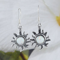 Unique Stunning Hawaiian White Opal Sun Earring, Sterling Silver White Opal Sun Dangle Earring, E9058 Birthday Mom Wife Mother Gift