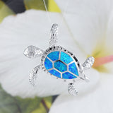 Magnifique collier hawaïen en forme de tortue de mer en opale bleue de très grande taille, pendentif en argent sterling, cadeau d'anniversaire pour maman, déclaration PC, N8834