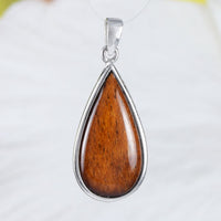 Magnifique collier en forme de goutte de pluie en bois de koa véritable hawaïen, pendentif en forme de goutte de pluie en bois de koa en argent sterling, cadeau d'anniversaire pour maman et Noël N9146