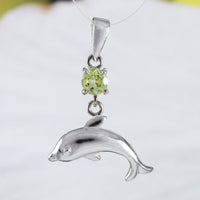 Beautiful Hawaiian Genuine Peridot Dolphin Necklace, Sterling Silver Dolphin Pendant, N9150 Birthday Valentine Wife Mom Gift, Island Jewelry