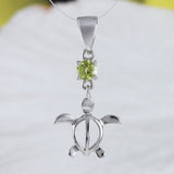 Unique Hawaiian Genuine Peridot Sea Turtle Necklace, Sterling Silver Peridot Turtle Pendant, N9151 Birthday Valentine Wife Mom Gift