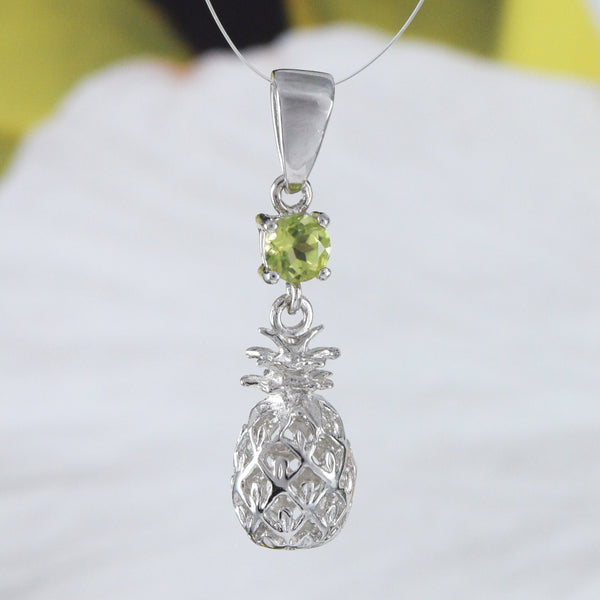 Magnifique collier ananas 3D en véritable péridot hawaïen, pendentif ananas en argent sterling, cadeau d'anniversaire, de Saint-Valentin, d'épouse ou de maman, N9152