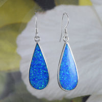 Superbe boucle d'oreille en forme de goutte d'eau en opale bleue hawaïenne de grande taille, boucle d'oreille pendante en argent sterling avec incrustation d'opale bleue, E4178 Statement PC, cadeau d'anniversaire pour maman