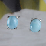 Magnifique boucle d'oreille ovale en véritable larimar hawaïen, boucle d'oreille à tige en argent sterling, cadeau d'anniversaire pour maman E4500