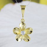 Beautiful Hawaiian Plumeria Necklace, Sterling Silver Yellow-Gold Plated Plumeria Flower CZ Pendant, N9161 Birthday Mother Wife Mom Gift