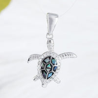 Collier unique en véritable coquille de paua hawaïenne avec pendentif tortue de mer en argent sterling et nacre d'ormeau, cadeau de Saint-Valentin, d'anniversaire ou de maman, N9164