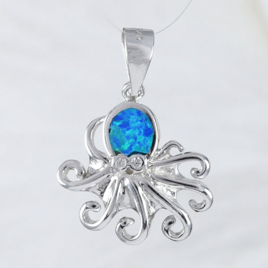 Collier unique en forme de pieuvre en opale bleue hawaïenne, pendentif en argent sterling avec opale bleue, cadeau d'anniversaire, de Saint-Valentin, pour femme et maman, N9180