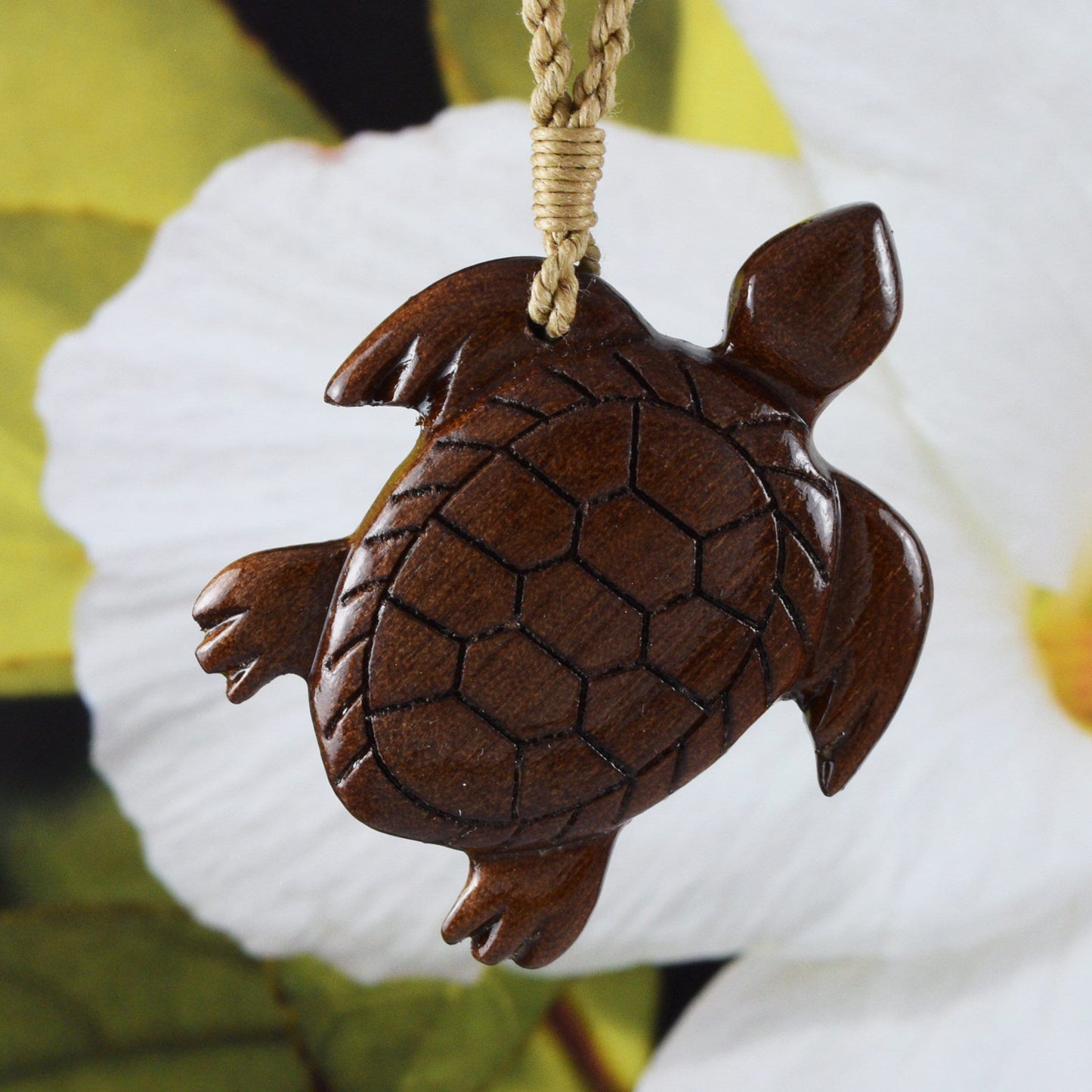 Unique Hawaiian X-Large Koa Wood Sea Turtle Necklace, Hand Carved Genuine Koa Wood Turtle Necklace, N9107 Birthday Mother Gift - Hawaii Treasures Shop