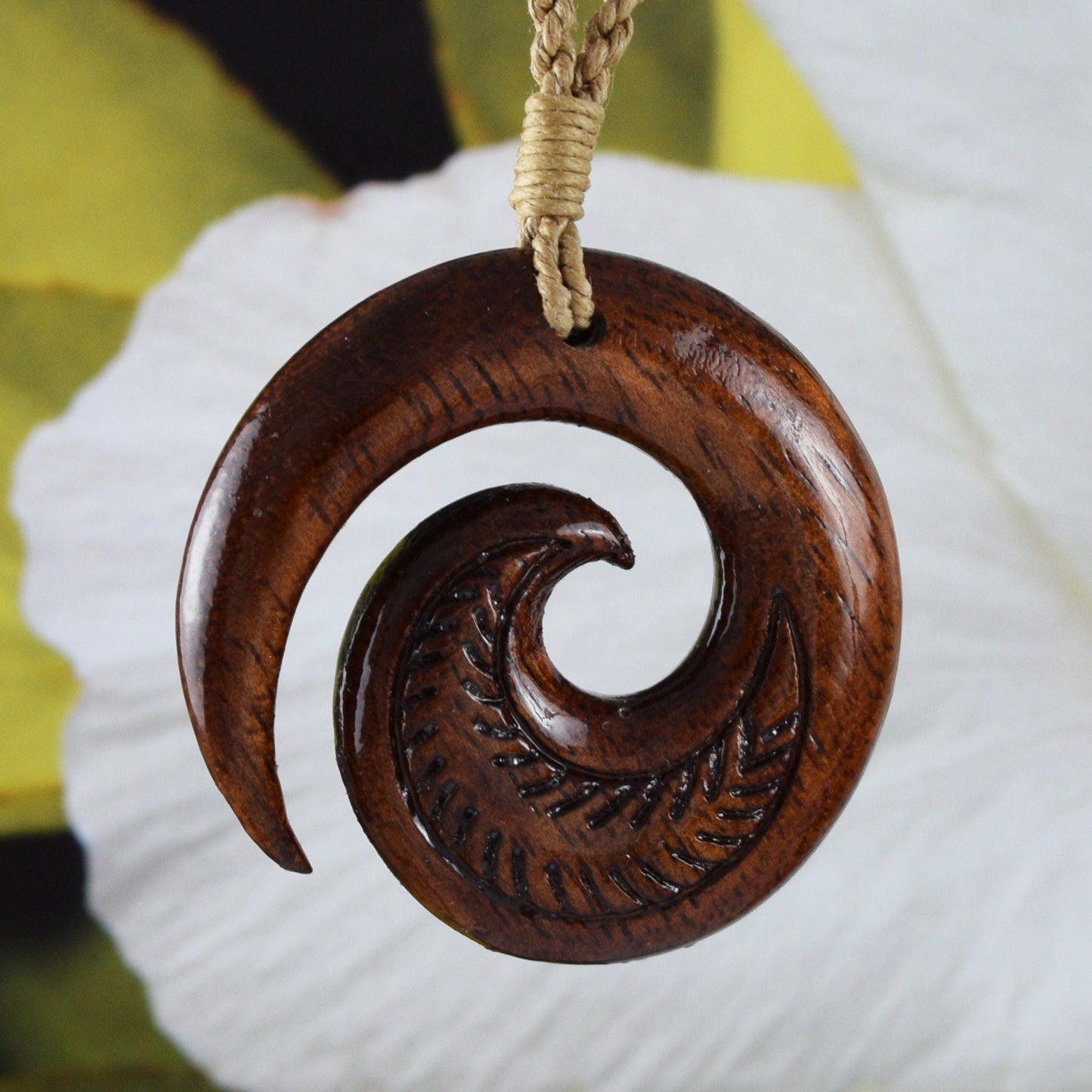 Unique Hawaiian Large Koa Wood Ocean Wave Necklace, Hand Carved Genuine Koa Wood Wave Necklace, N9120 Birthday Mother Gift