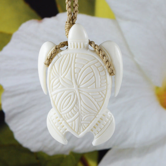 Unique Hawaiian Large Sea Turtle Necklace, Hand Carved Buffalo Bone Turtle Necklace, N9122 Birthday Mother Gift, Island Jewelry