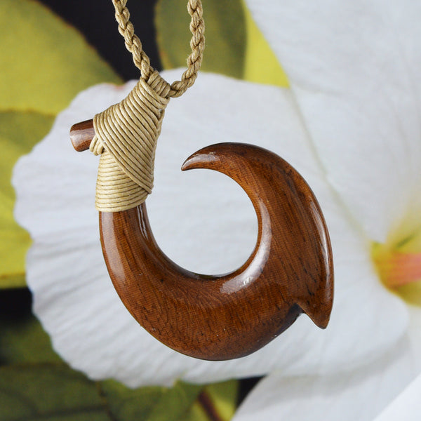 Unique Hawaiian Large Koa Wood Fish Hook Necklace, Hand Carved Genuine Koa Wood Fish Hook Necklace, N9131 Birthday Mother Gift