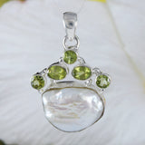 Unique Hawaiian Large Genuine 5 Peridot White Mabe Pearl Necklace, Sterling Silver Peridot Pearl Pendant, N8990 Birthday Mother Mom Gift