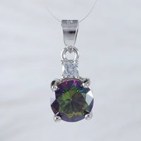 Beautiful Hawaiian Rainbow Mystic Topaz Round Cut Necklace, Sterling Silver Rainbow Topaz Clear CZ Pendant, N8991 Birthday Mom Gift