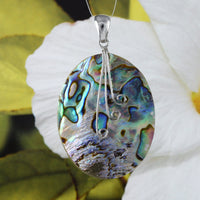 Stunning Hawaiian Large Genuine Paua Shell Ocean Wave Necklace, Sterling Silver Abalone MOP 3 Wave Pendant N8978 Birthday Mom Mother Gift