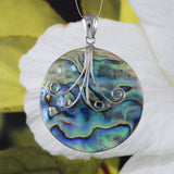 Superbe collier hawaïen en coquillage Paua véritable de grande taille avec vagues de l'océan, pendentif en argent sterling avec nacre d'ormeau N8986, cadeau d'anniversaire pour maman