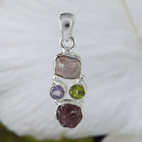 Gorgeous Hawaiian Genuine Amethyst Peridot Pink Tourmaline Necklace, Sterling Silver Rainbow Gemstone Pendant, N9079 Birthday Mom Gift