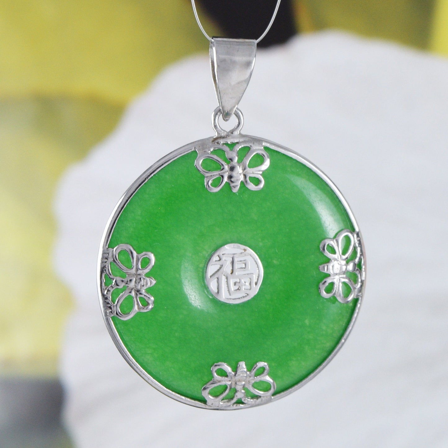 Collier unique hawaïen en véritable jade vert avec pendentif papillon en argent sterling et jade, cadeau d'anniversaire pour maman N8968