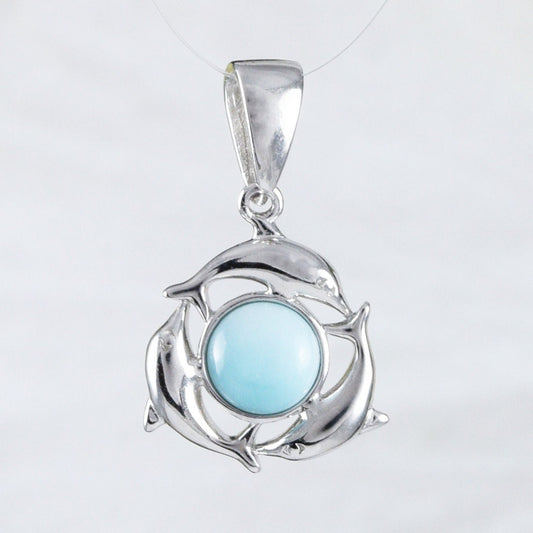 Collier unique hawaïen authentique Larimar 3 dauphins, pendentif en argent sterling Larimar dauphin, N9147 cadeau d'anniversaire Saint Valentin femme maman