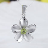 Beautiful Hawaiian Genuine Peridot Plumeria Necklace, Sterling Silver Plumeria Flower Pendant, N9153 Birthday Mother Mom Gift