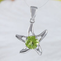 Beautiful Hawaiian Genuine Peridot Starfish Necklace, Sterling Silver Starfish Pendant, N9154 Birthday Valentine Mom Gift, Island Jewelry