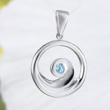 Unique Hawaiian Genuine Blue Topaz Ocean Wave Necklace, Sterling Silver Blue Topaz Ocean Wave Pendant, N9158 Birthday Mother Mom Gift