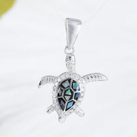 Unique Hawaiian Genuine Paua Shell Sea Turtle Necklace, Sterling Silver Abalone MOP Turtle Pendant, N9164 Valentine Birthday Mom Gift